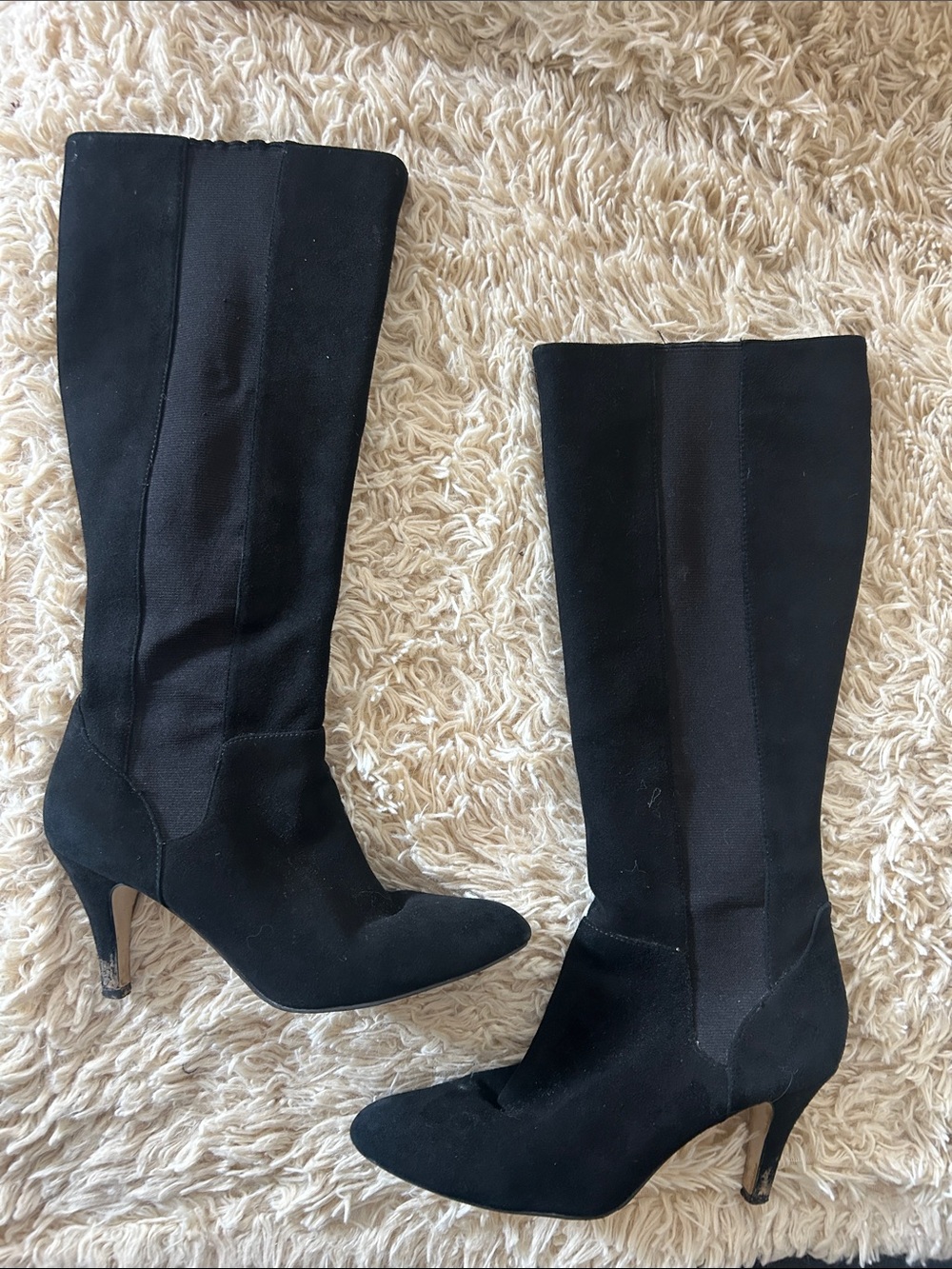 Adrienne Vittadini Tall Black Suede Heeled Boots US8M
